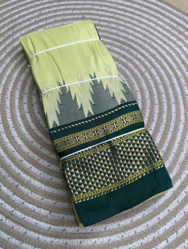 BEIGE ILKAL SARESS WTIH GREEN BORDER