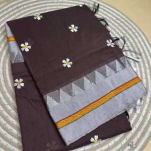 BROWN SAREE ILKAL WITH SILVER AND YELLO BORDER