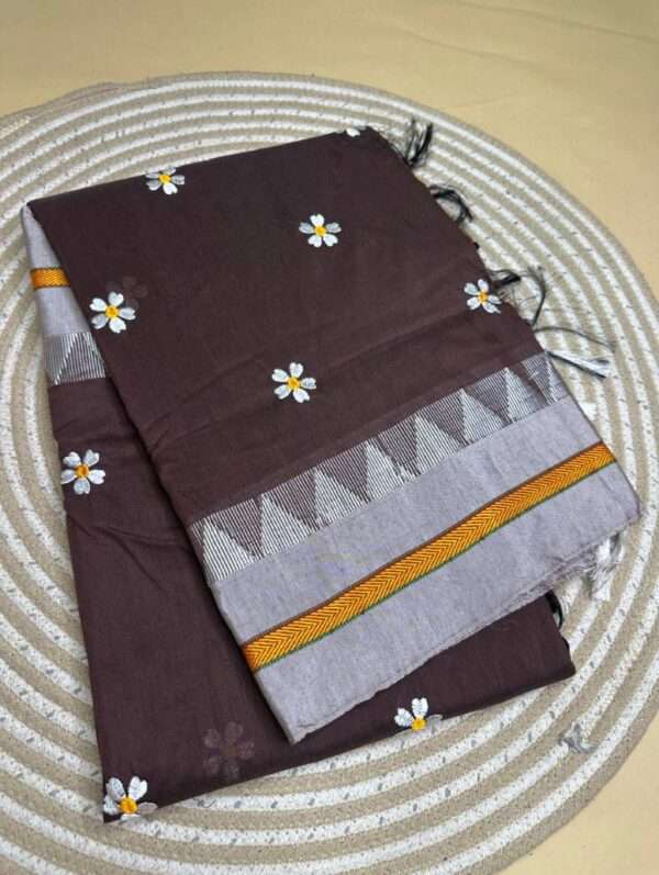 BROWN SAREE ILKAL WITH SILVER AND YELLO BORDER