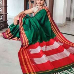 EXLCUSIVE ILKAL SAREE - GREEN WITH RED BORDER