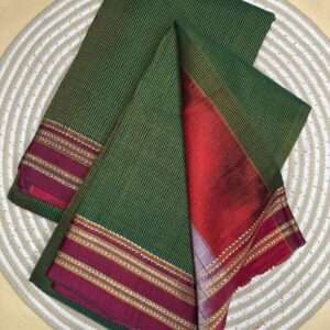 ILKAL DARK GREEN BROWN SAREES -GAADI DHADI PURE COTTON
