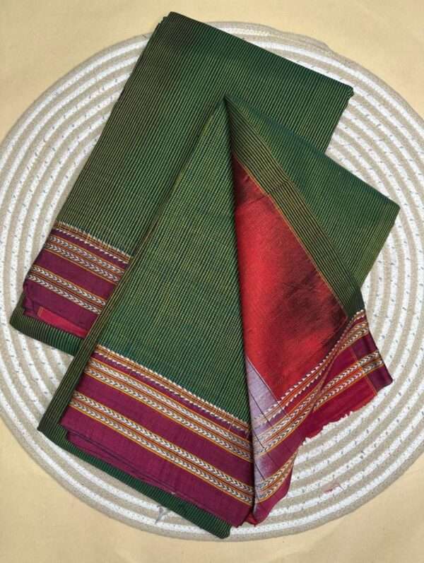 ILKAL DARK GREEN BROWN SAREES -GAADI DHADI PURE COTTON