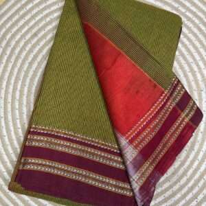 ILKAL GREEN BROWN SAREES -GAADI DHADI PURE COTTON