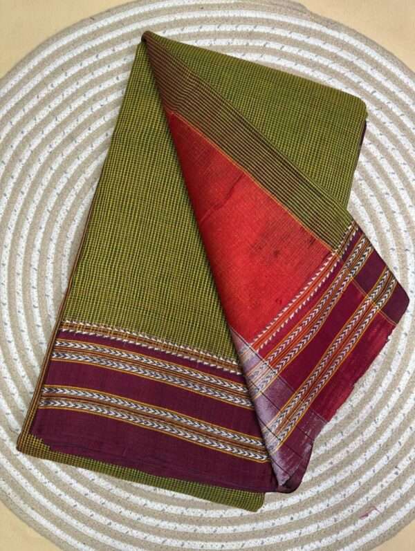 ILKAL GREEN BROWN SAREES -GAADI DHADI PURE COTTON