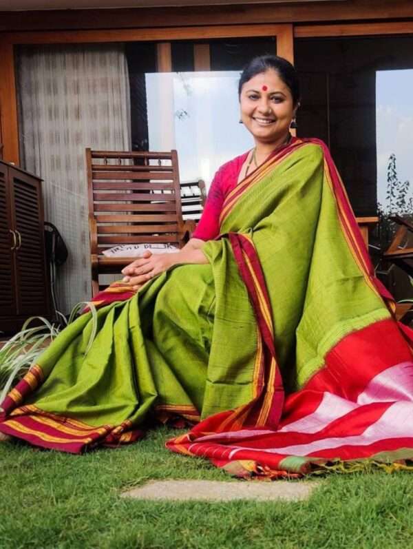 ILKAL GREEN SAREE EXCLUSIVE RED BORDER