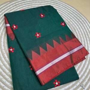 ILKAL GREEN SAREE - RED & SILVER BORDER