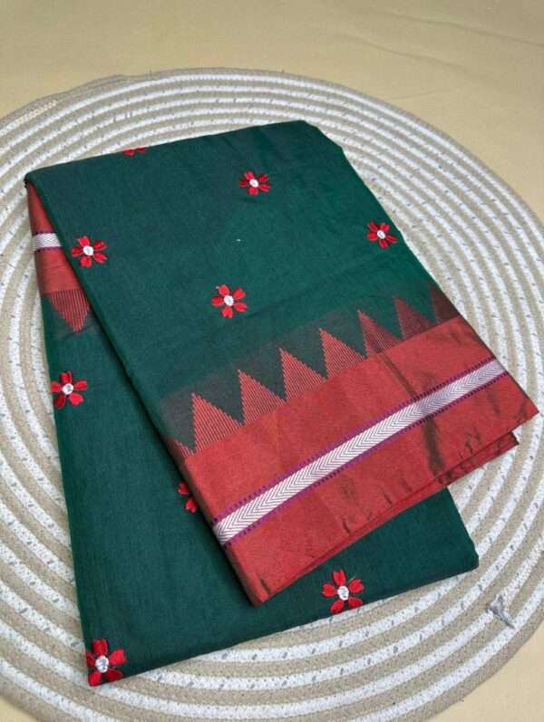ILKAL GREEN SAREE - RED & SILVER BORDER