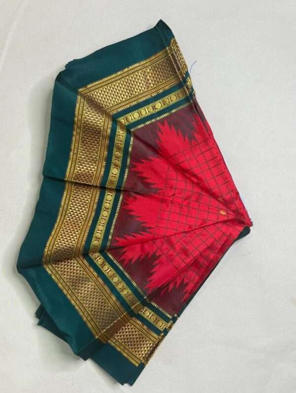 ILKAL IKAT SILK SAREE- RED & GREEN BORDER