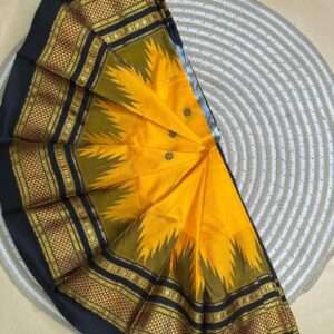 ILKAL IKAT SILK SAREE- YELLOW & GREEN BORDER