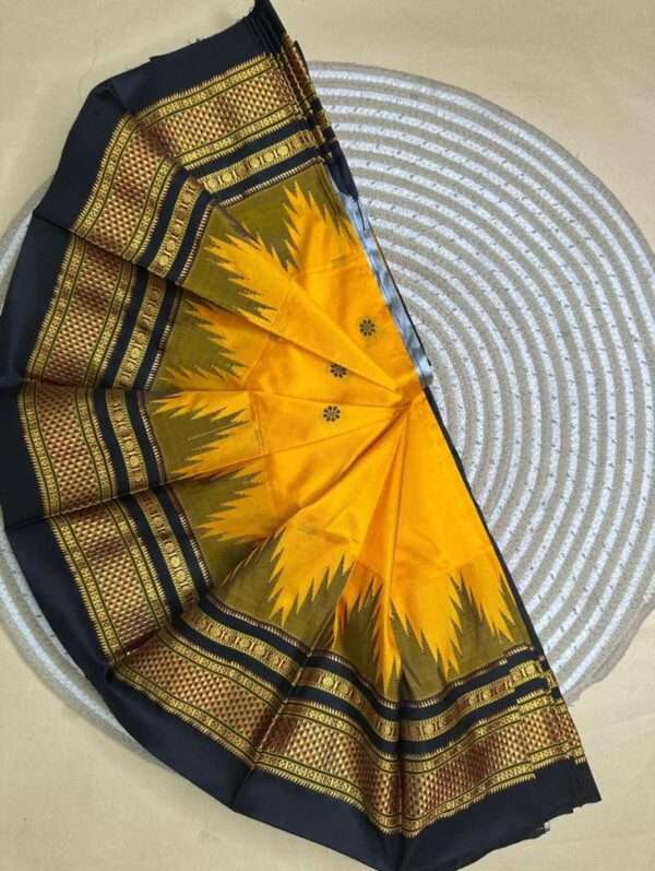 ILKAL IKAT SILK SAREE- YELLOW & GREEN BORDER