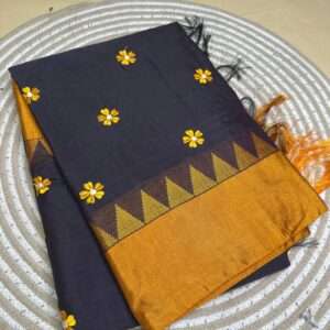 ILKAL SAREE - FLOWER PATTERN WITH GOLD BORDER