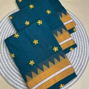 ILKAL SAREE - FLOWER PATTERN WITH GOLD & SILVER BORDER