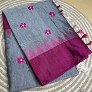 ILKAL SAREE - FLOWER PATTERN WITH PINK BORDER