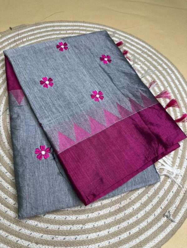 ILKAL SAREE - FLOWER PATTERN WITH PINK BORDER