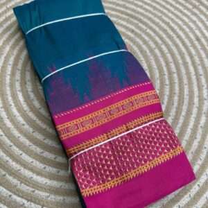 ILKAL SAREE INDIGO BORDER -PINK