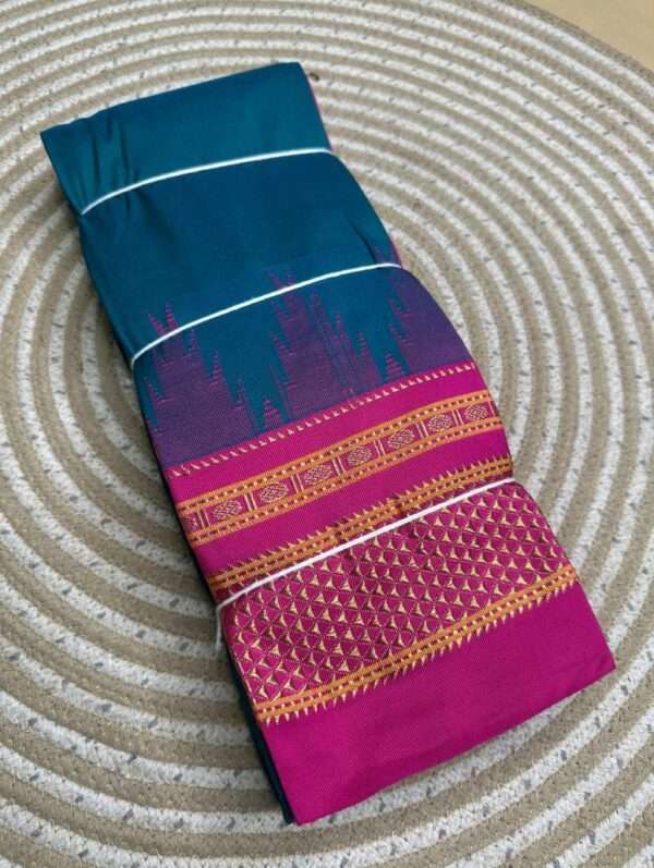 ILKAL SAREE INDIGO BORDER -PINK