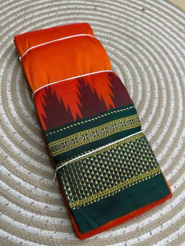 ILKAL SAREE TEMPLE DESIGN - GREEN BORDER
