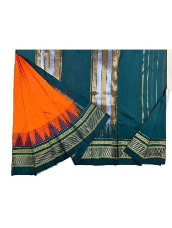 ILKAL SAREE TEMPLE GREEN BORDER
