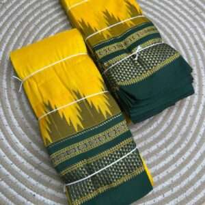 ILKAL SAREE YELLOW GREEN TEMPLE DESIGN
