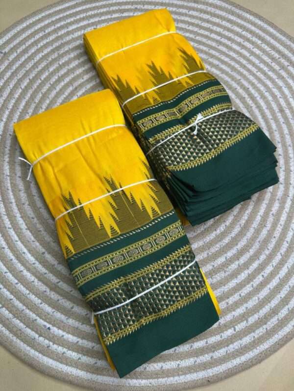 ILKAL SAREE YELLOW GREEN TEMPLE DESIGN
