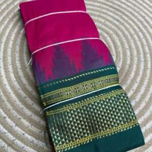 ILKAL TEMPLE DESIGN REF AND GREEN BORDER SAREE