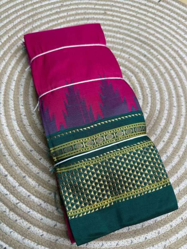 ILKAL TEMPLE DESIGN REF AND GREEN BORDER SAREE