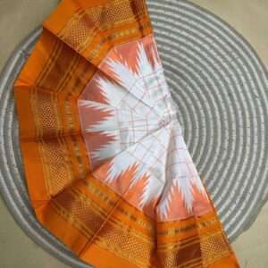 ILKAL WHITE AND ORANGE SAREE-HANDLOOM PURE SILK