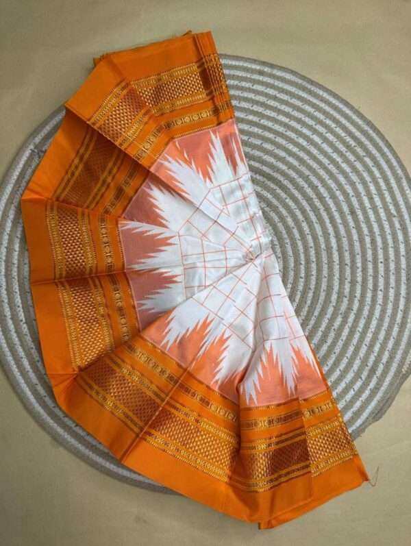 ILKAL WHITE AND ORANGE SAREE-HANDLOOM PURE SILK