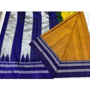 ORANGE WITH BLUE AND SILVER BORDER ILKAL SAREE