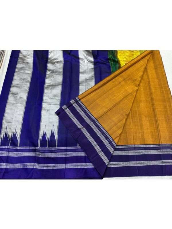 ORANGE WITH BLUE AND SILVER BORDER ILKAL SAREE