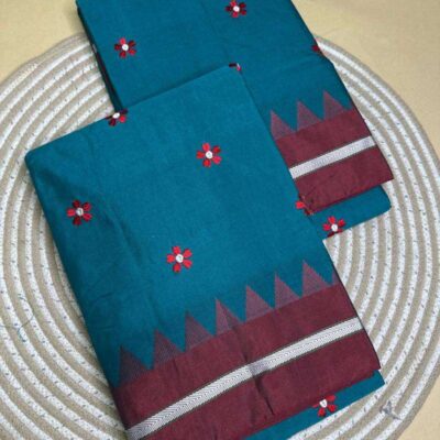 Ilkal sarees - Flower Pattern with Maroon Border